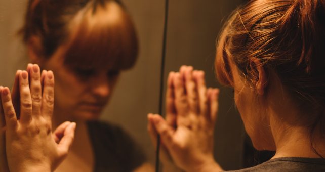 Overthinking is making you unhappy girl in mirror